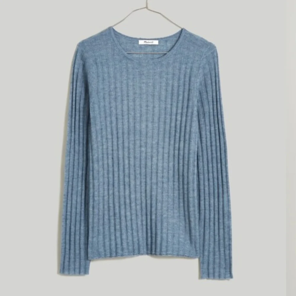 Madewell Alpaca-Blend Crewneck Sweater Light Blue Ribbed Knit NO042 Size Large